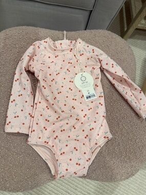 Rylee and cru Long Sleeve One-Piece Swimsuit - Pink Cherry Print